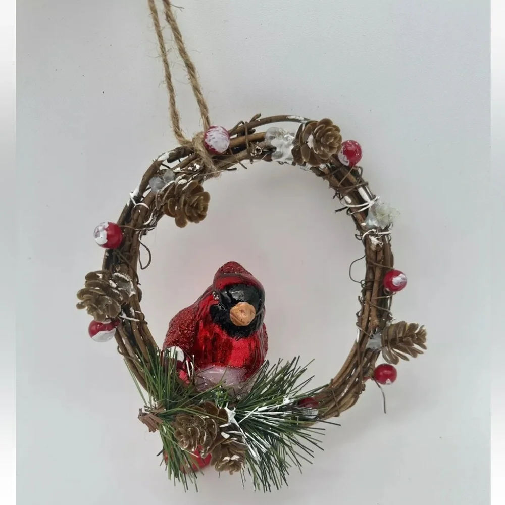 NWT Pottery Barn Christmas Red Glitter Bird Cardinal Holiday Wreath Ornament